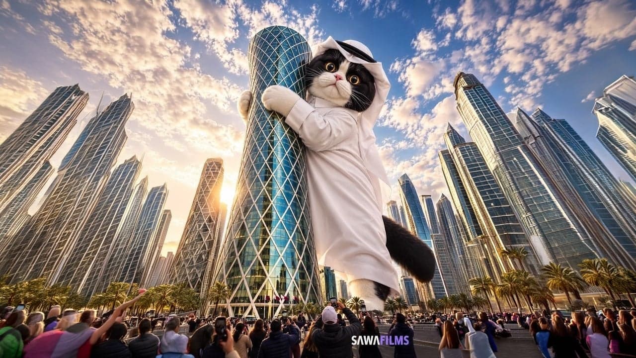 AI CGI VFX Video: Giant Cat Takeover in Doha