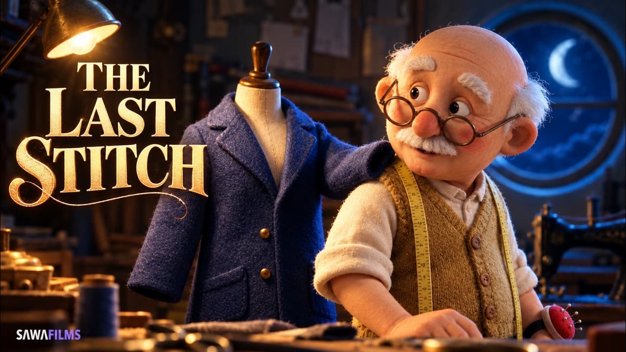AI stop-motion animation: an old tailor beside a jacket on a mannequin in a warm workshop